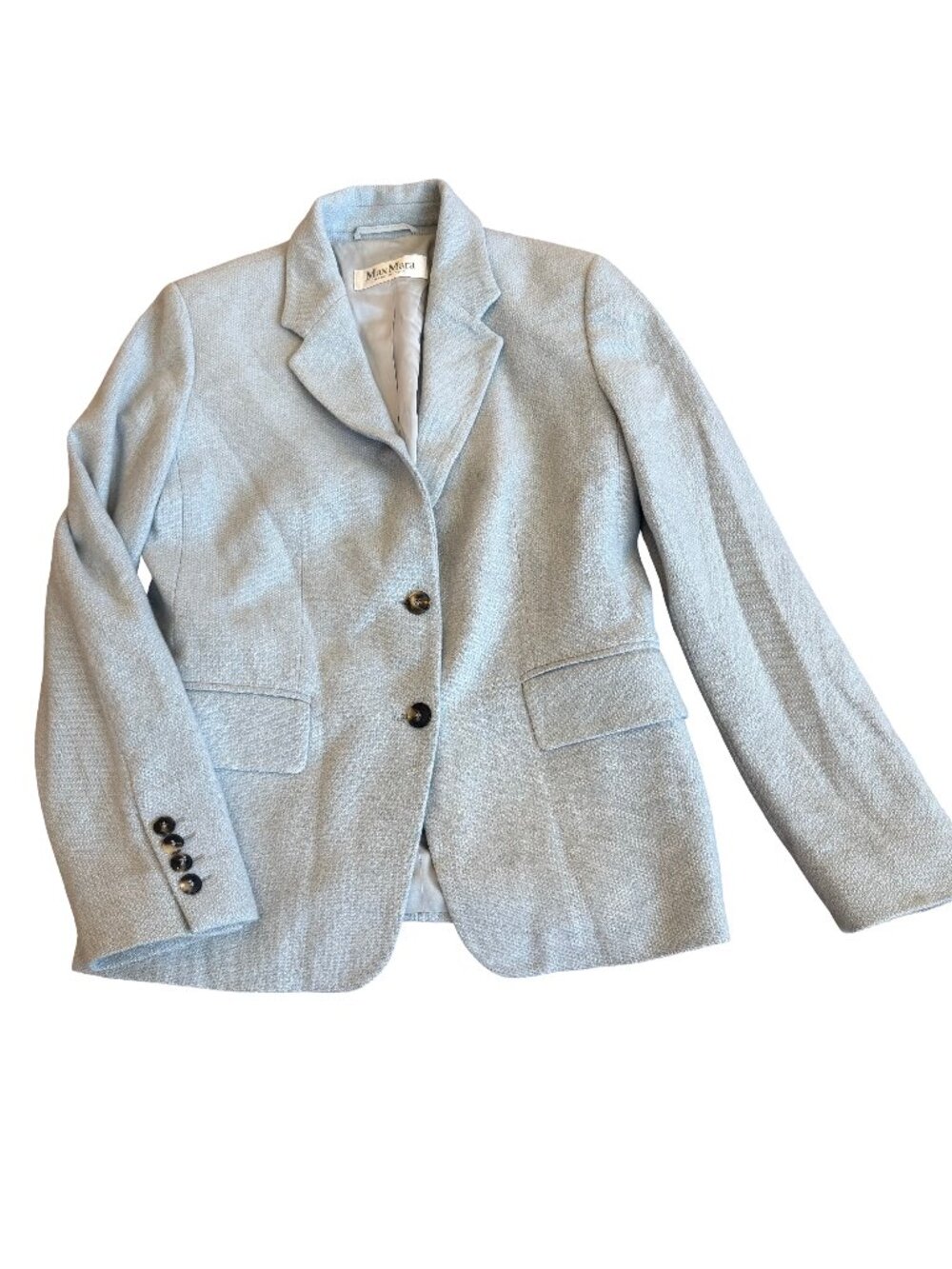 MaxMara Blue Cashmere Tweed Blazer Suit Jacket Office Structured Size 10 Women's